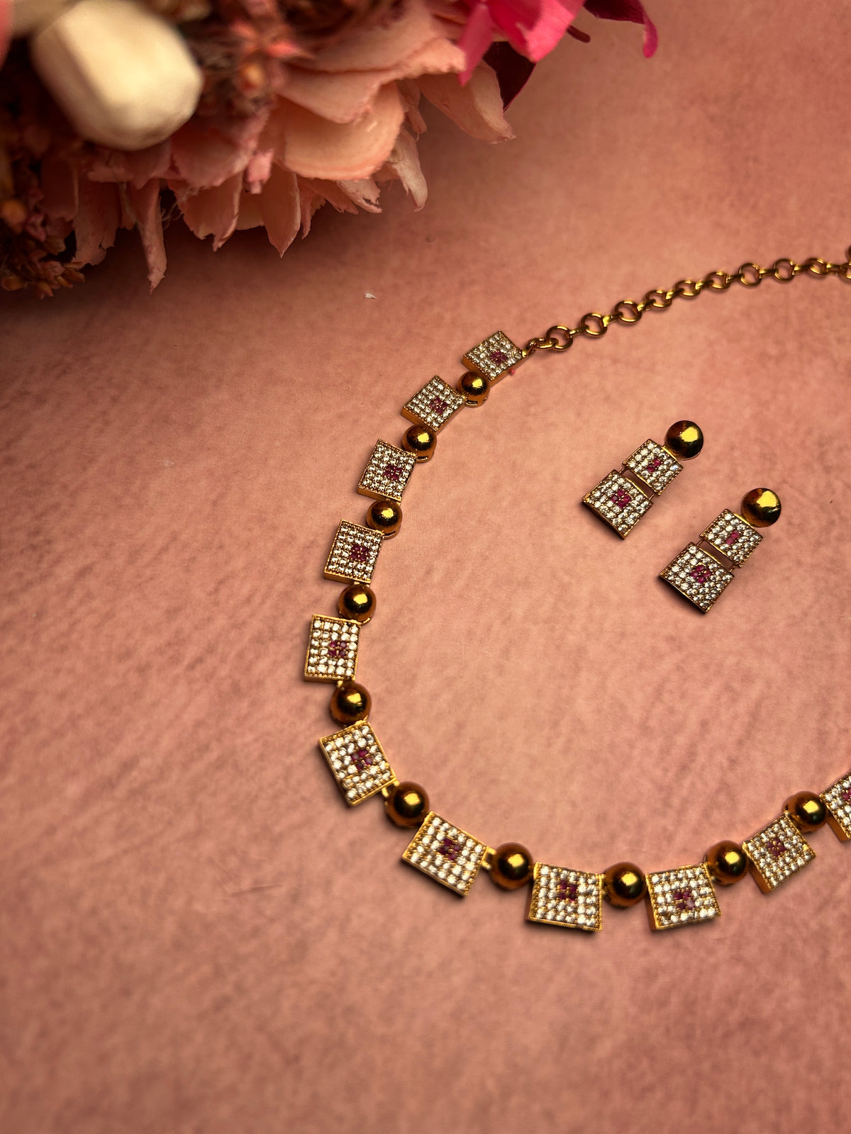 Geometric American Diamond Necklace Set