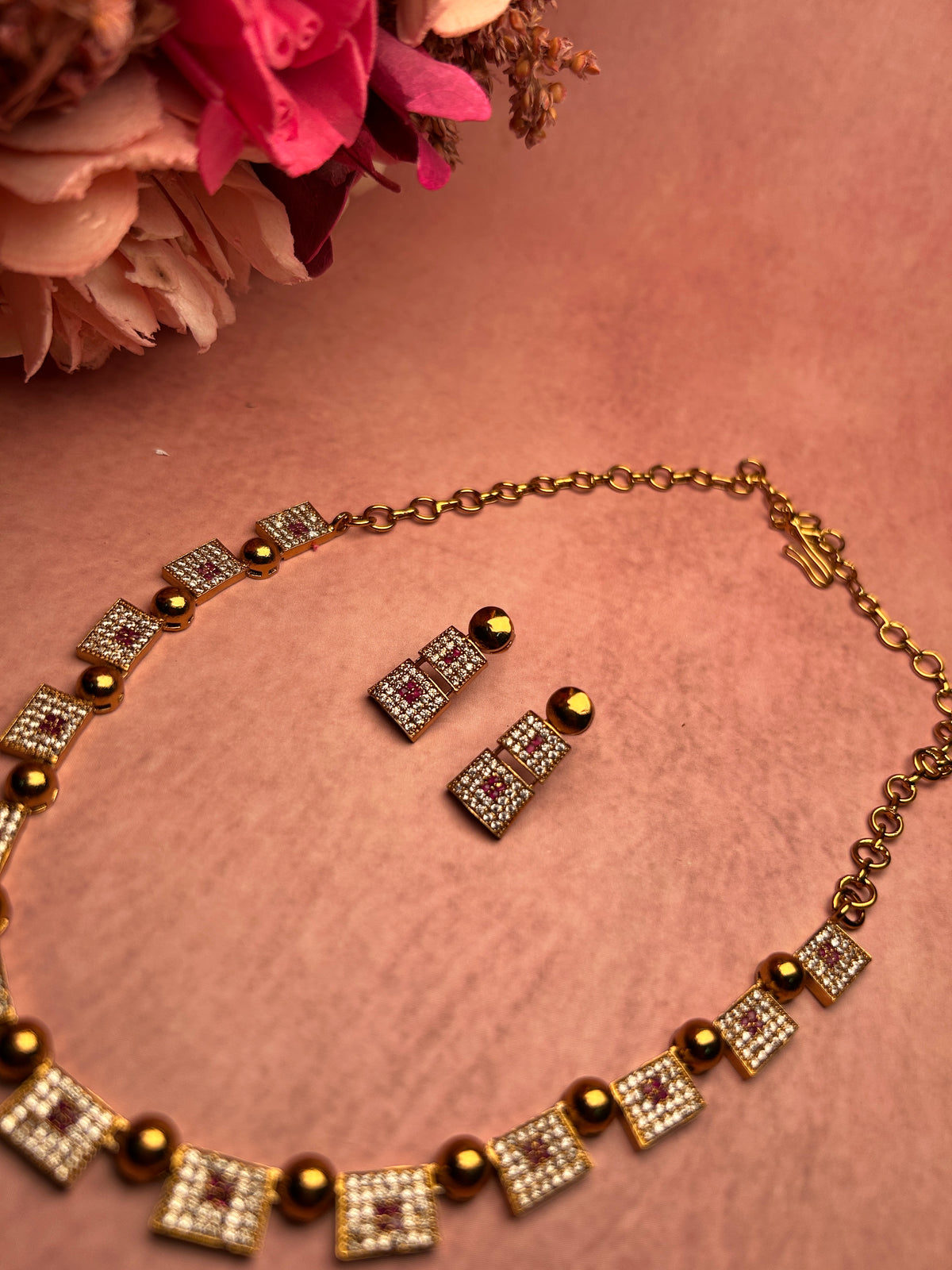 Geometric American Diamond Necklace Set
