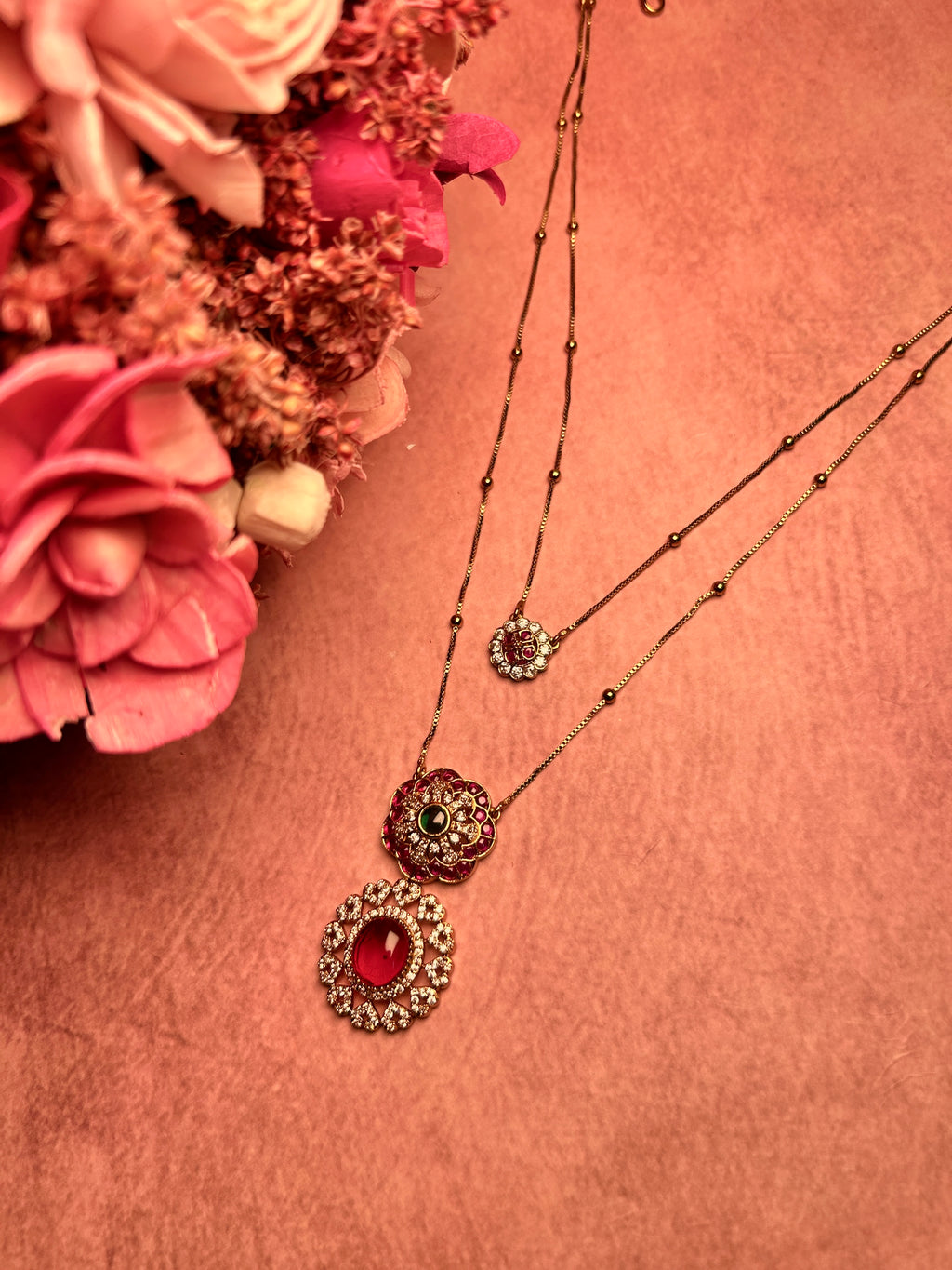 Dual Tier Ruby Pendant Chain
