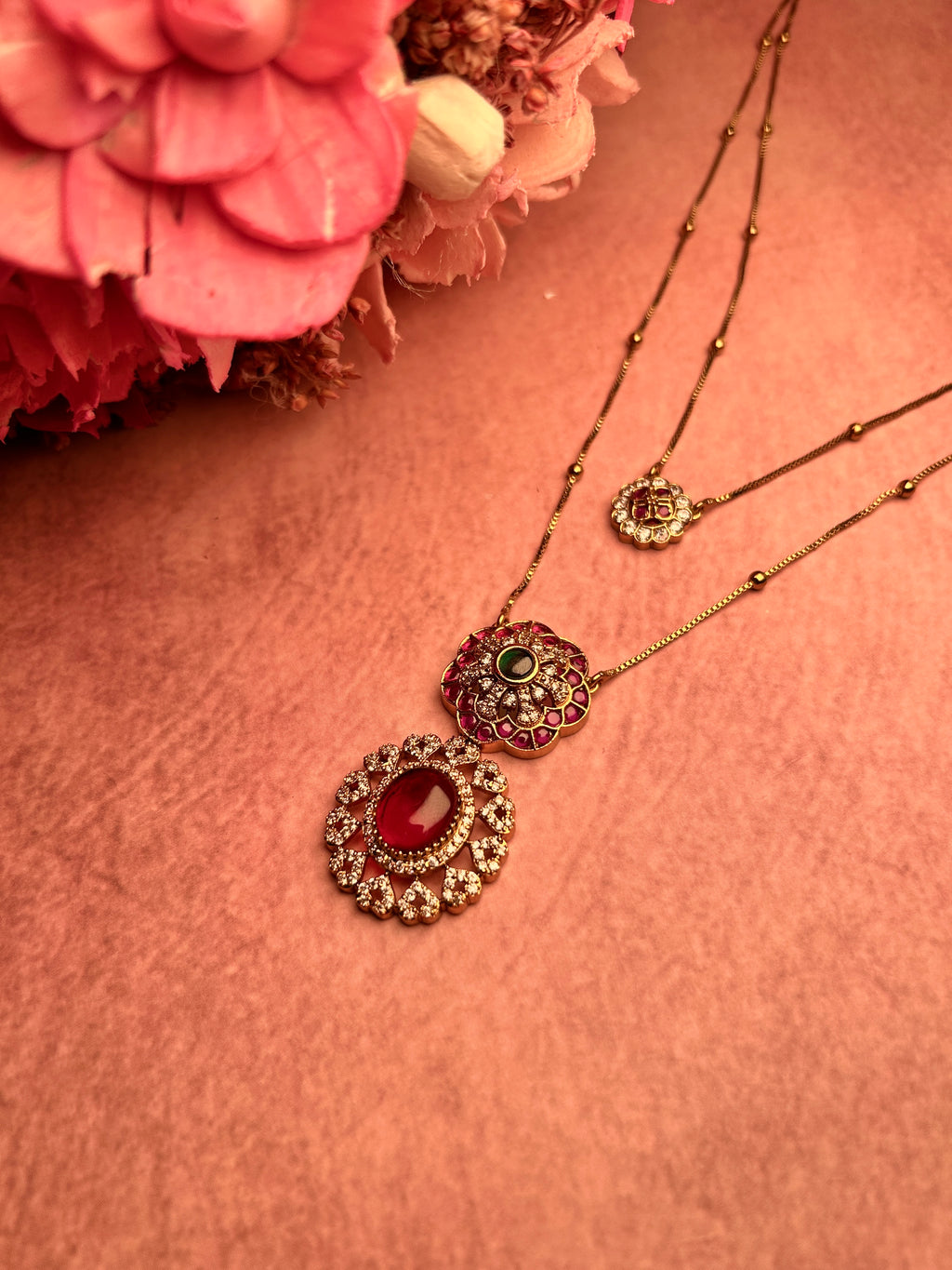 Dual Tier Ruby Pendant Chain