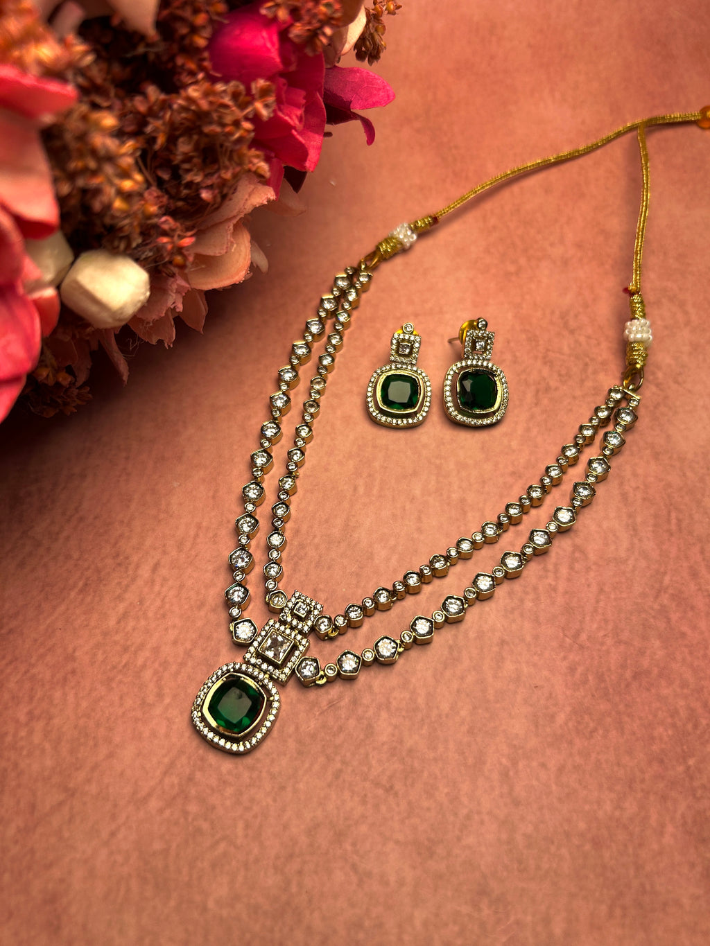 Emerald Premium Dual Strand Necklace Set