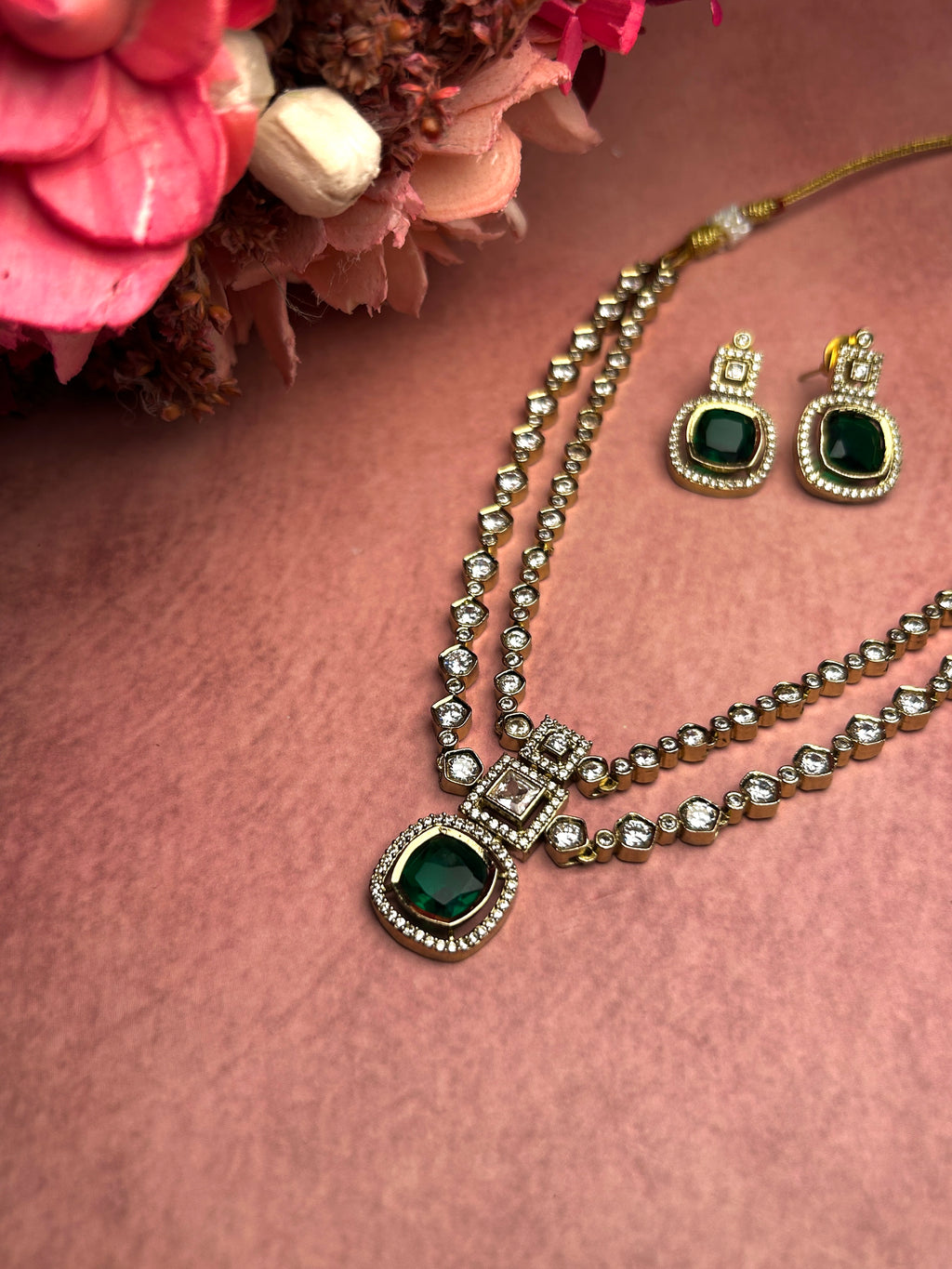 Emerald Premium Dual Strand Necklace Set