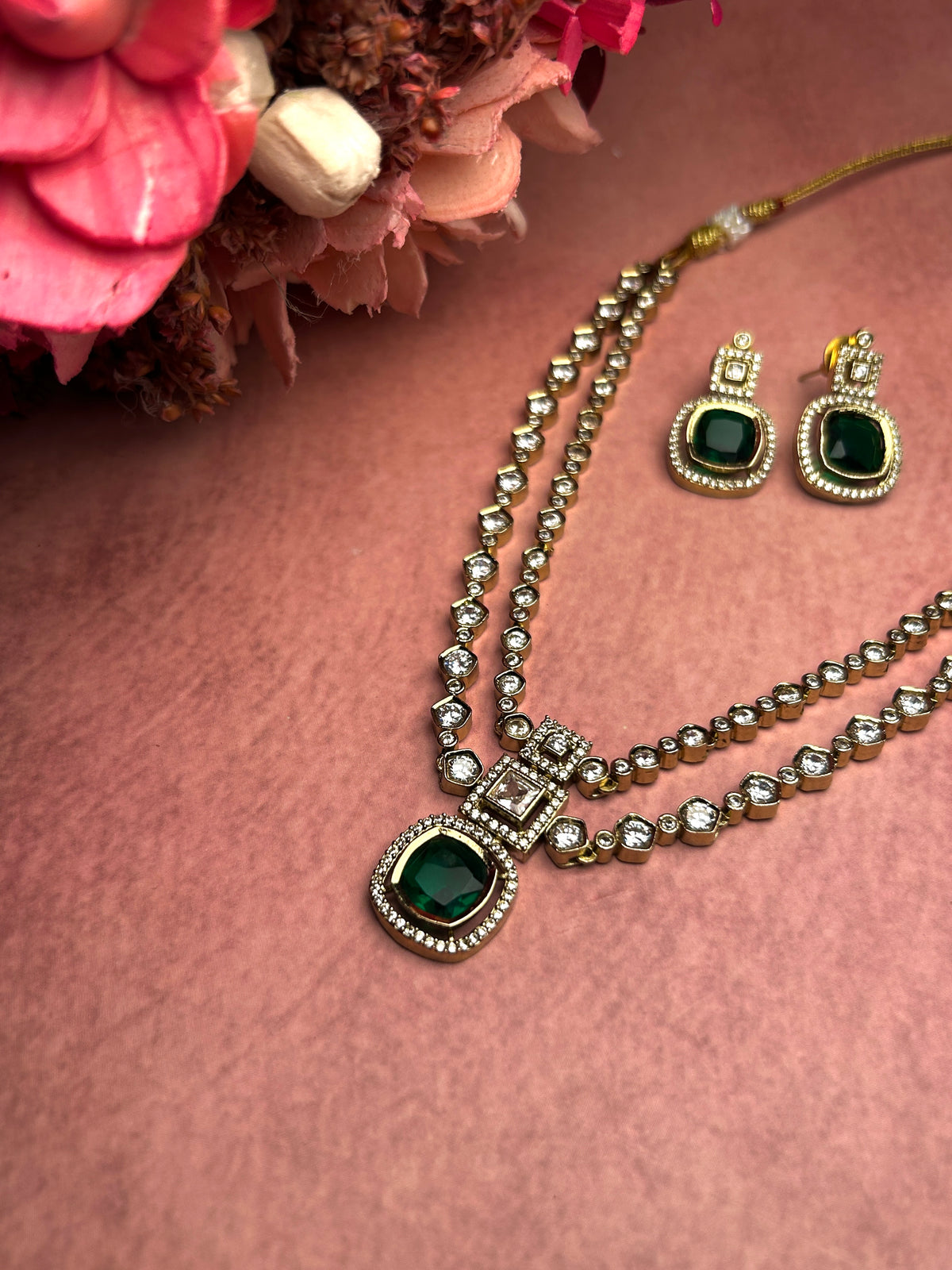 Emerald Premium Dual Strand Necklace Set