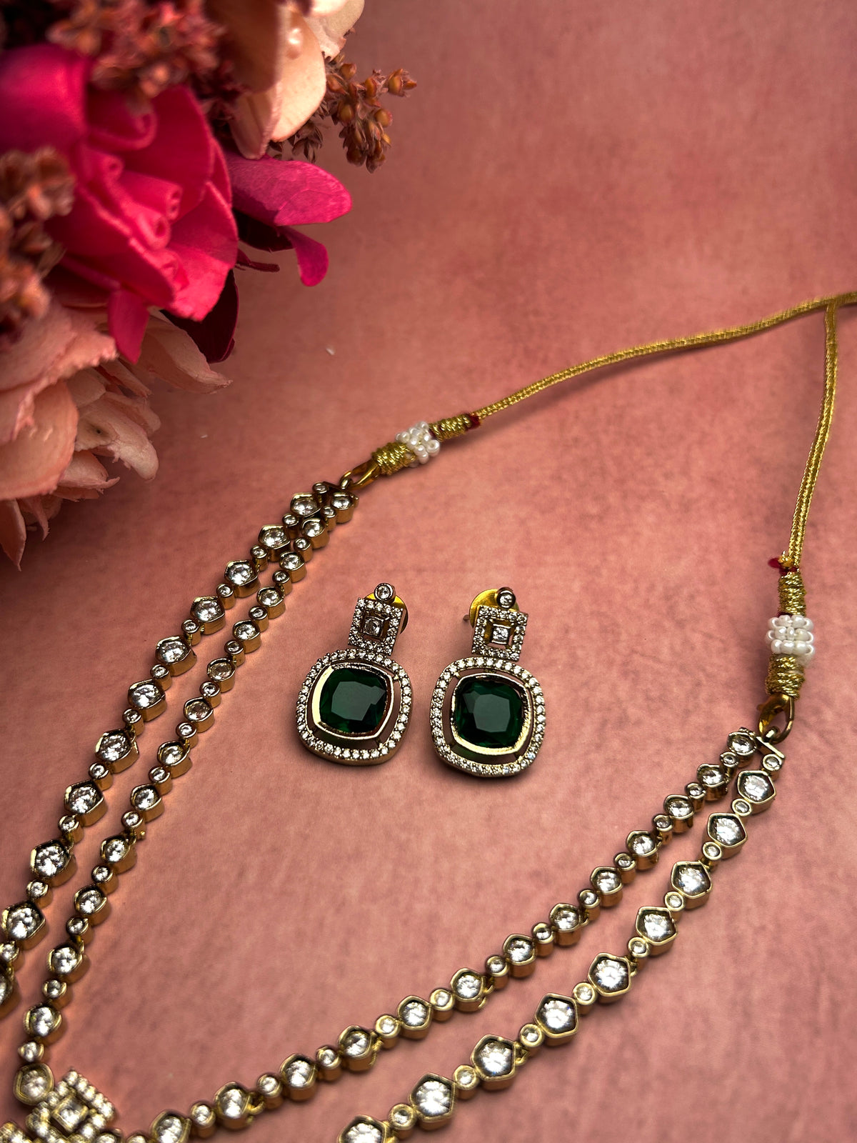 Emerald Premium Dual Strand Necklace Set