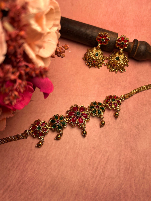 Antique Kemp Choker Jhumka Set