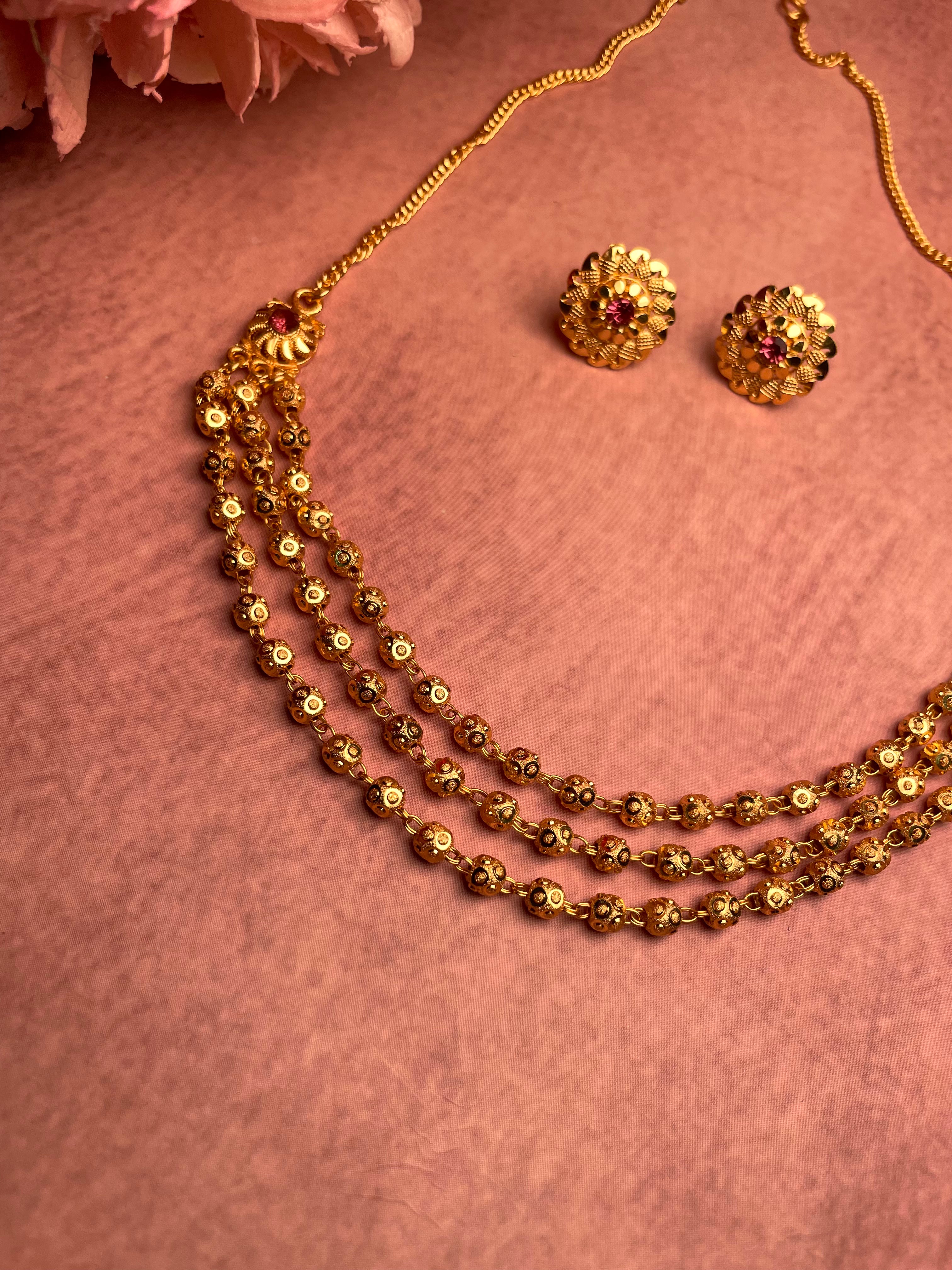 Gold Spherical Bead Necklace Set