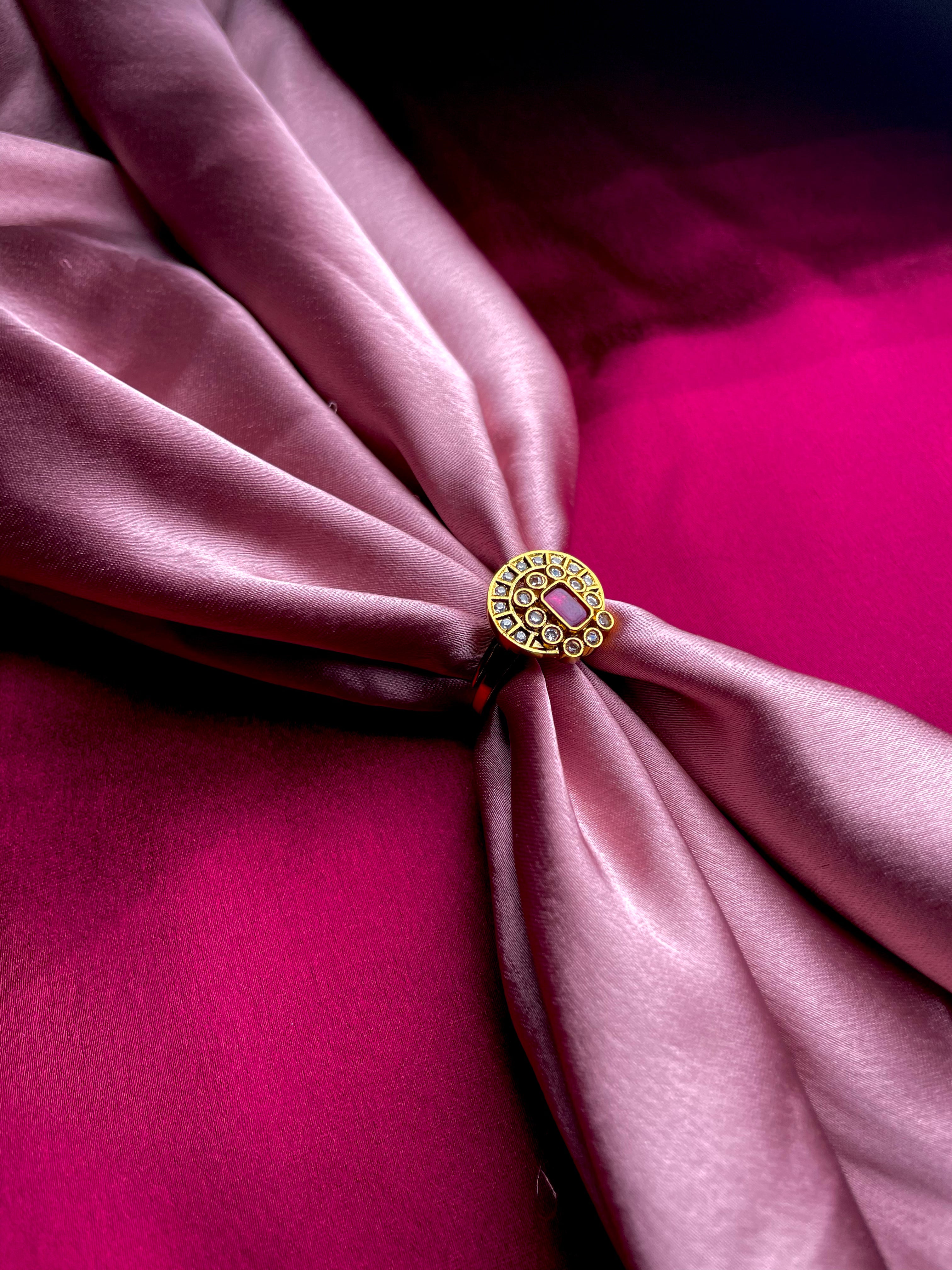 Gold toned Ruby and Zircon Studded Ring
