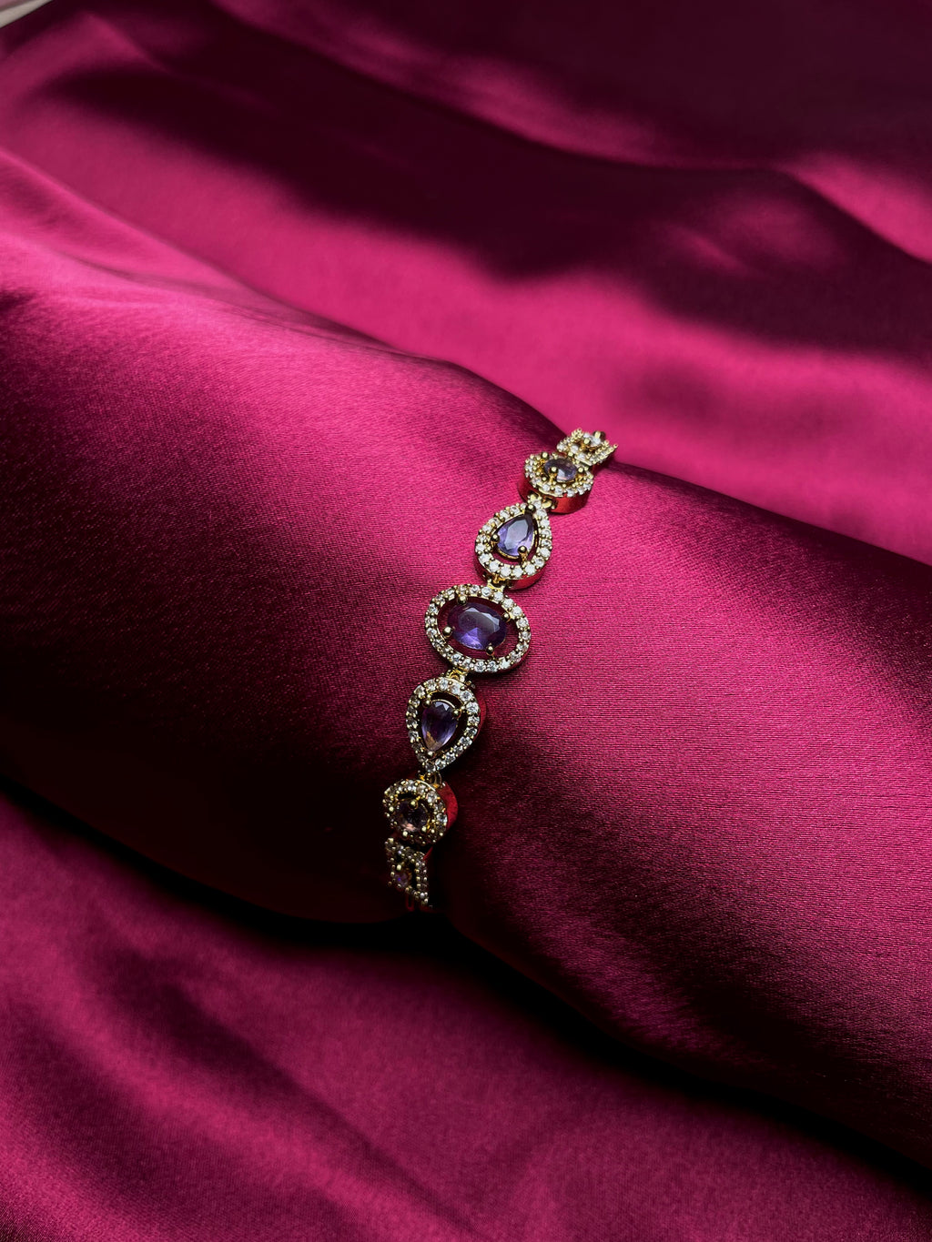 Purple stone American Diamond Adjustable Bracelet