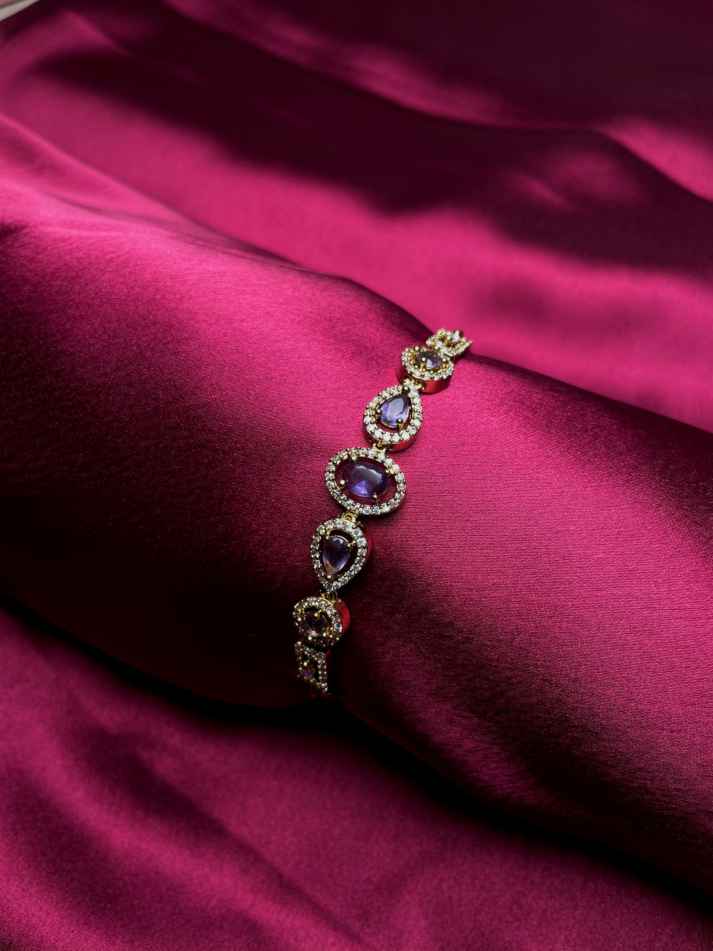 Purple stone American Diamond Adjustable Bracelet