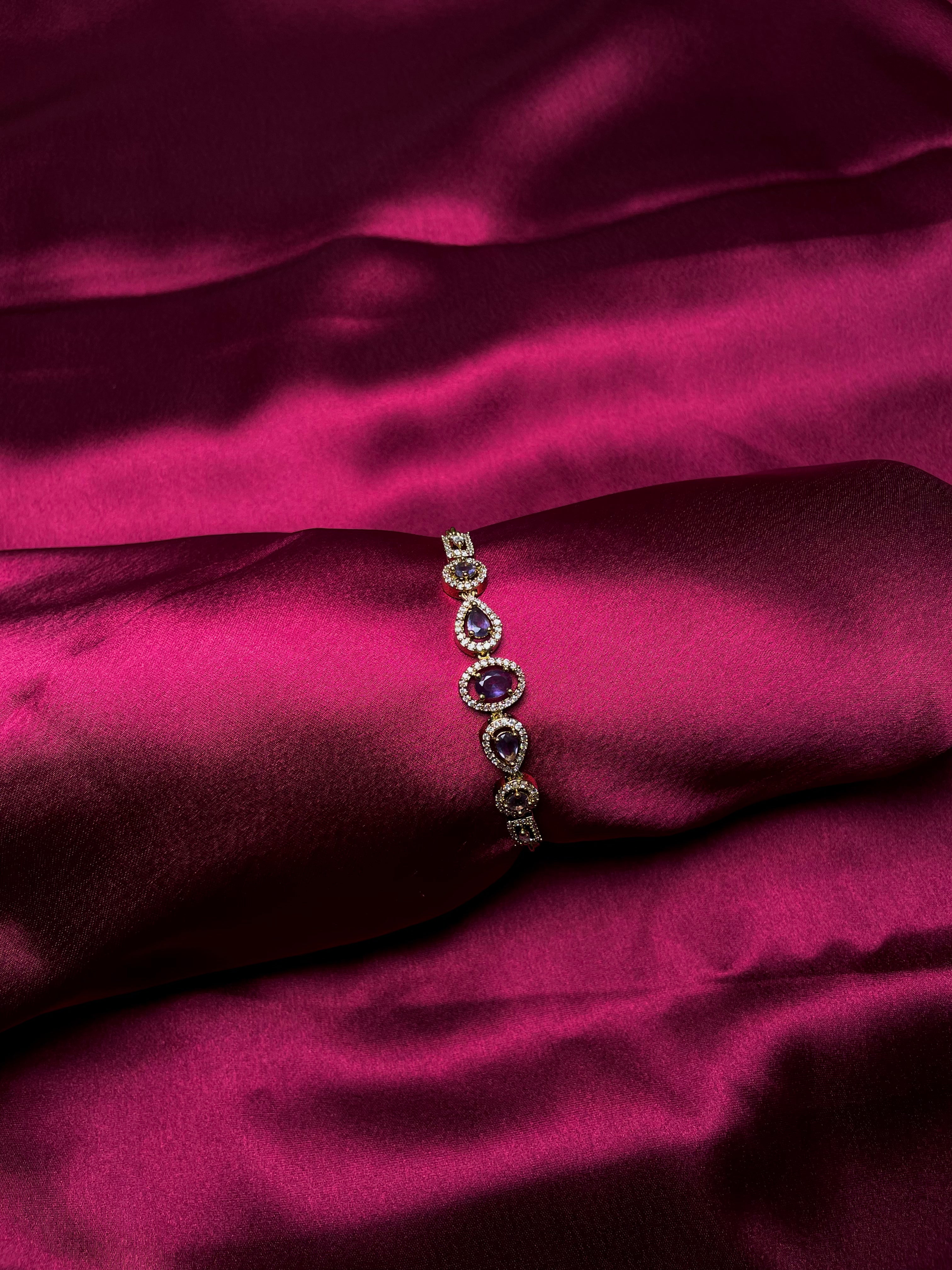 Purple stone American Diamond Adjustable Bracelet