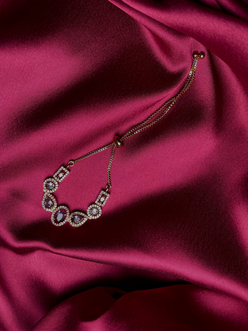 Purple stone American Diamond Adjustable Bracelet