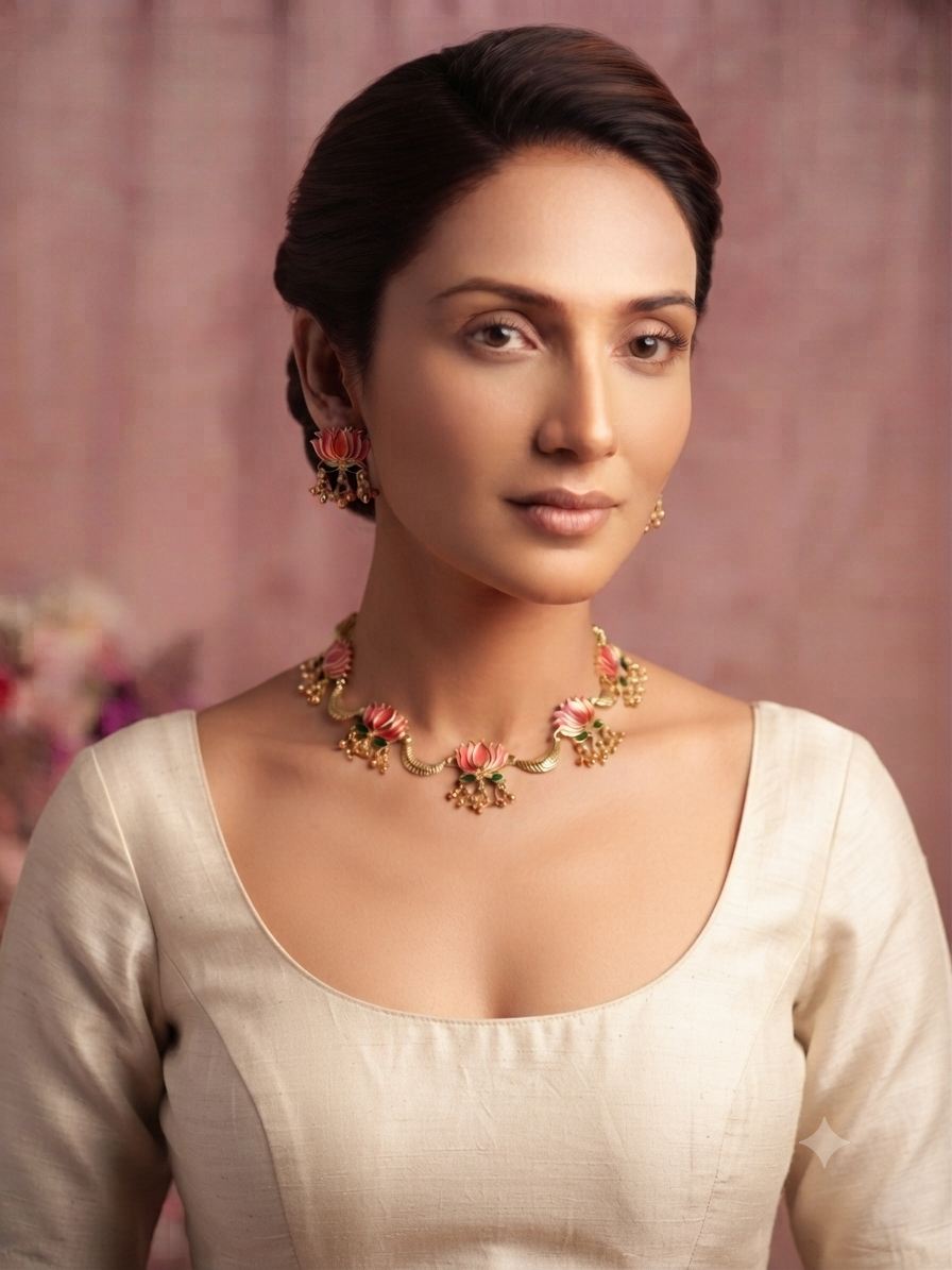 Lotus Gold Toned Necklace Set