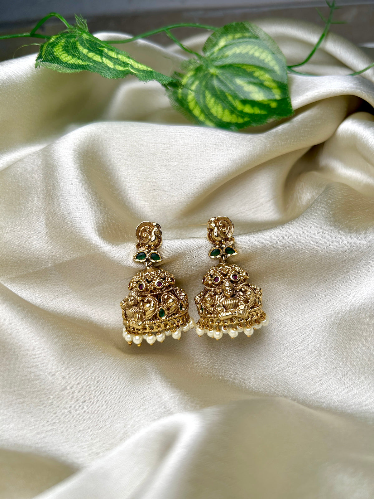 Antique Peacock Stud Temple Jhumka Earring
