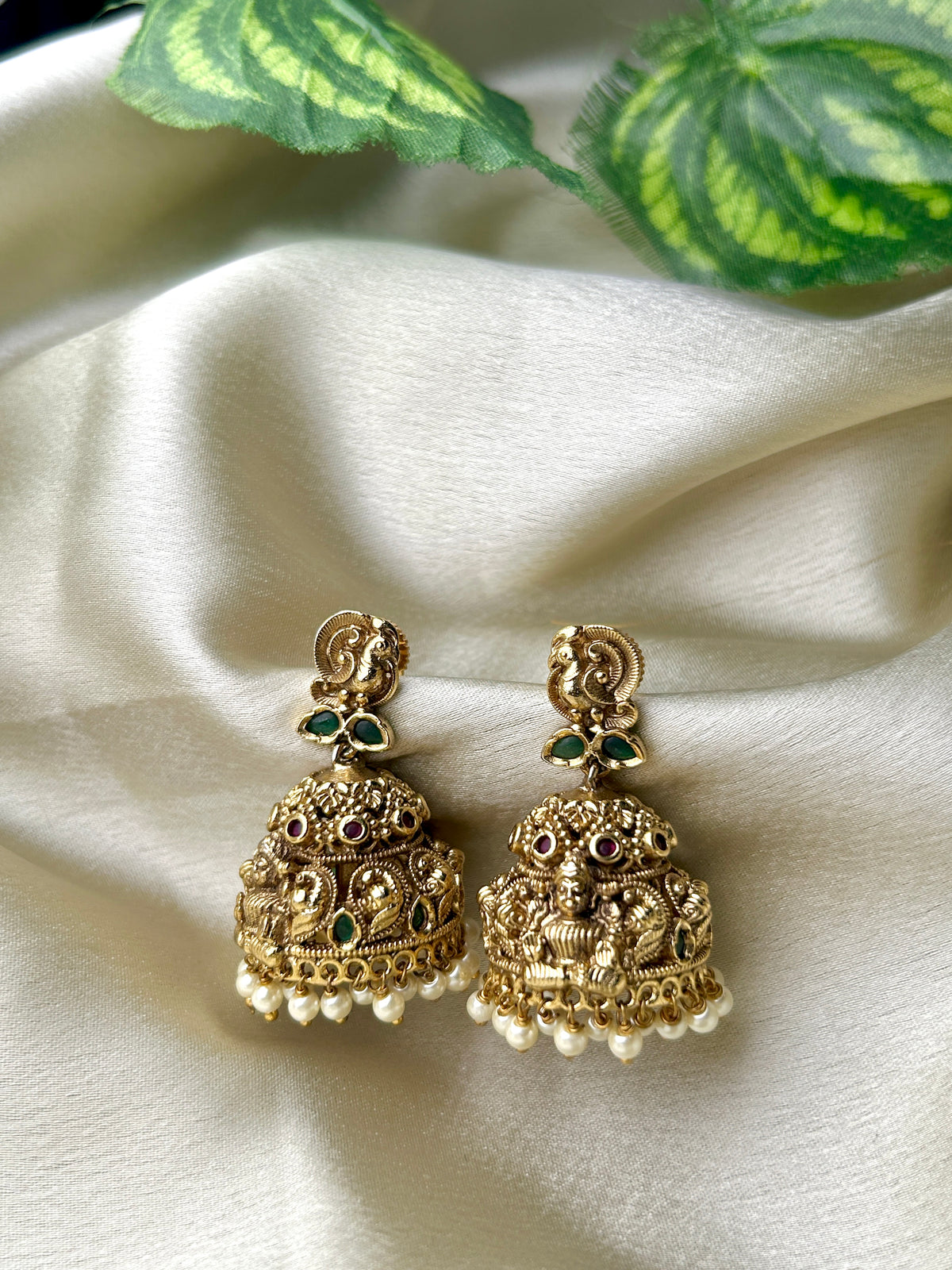 Antique Peacock Stud Temple Jhumka Earring