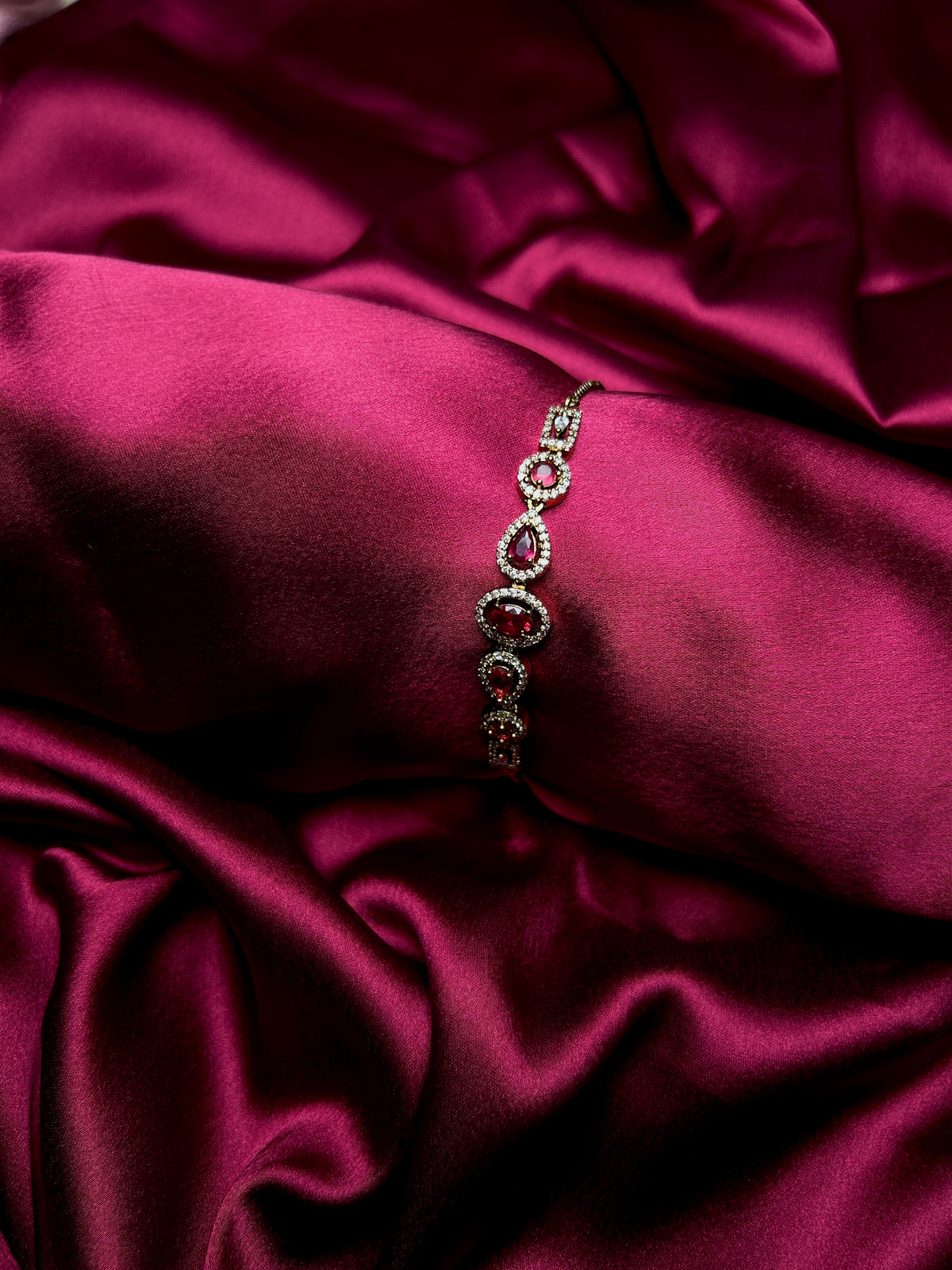 Ruby Stone American Diamond Adjustable Bracelet