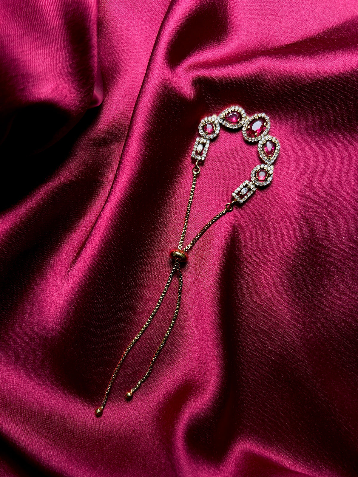 Ruby Stone American Diamond Adjustable Bracelet