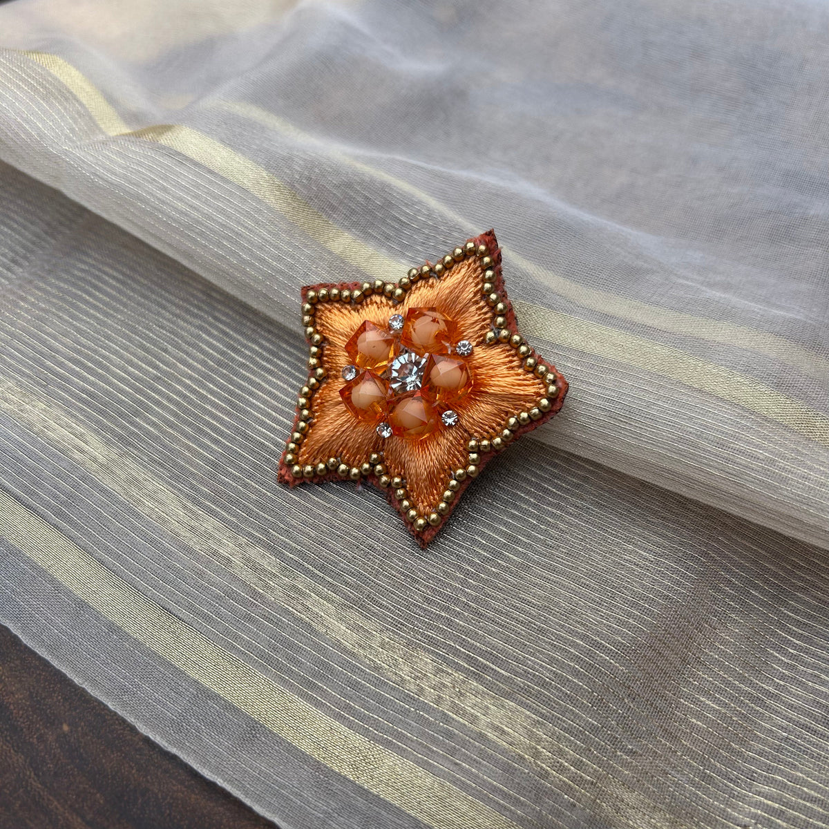VH Peach silk thread Handmade brooch