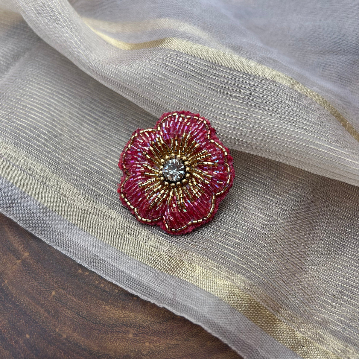 VH Dark Pink Cut Bead Flower Handmade Brooch