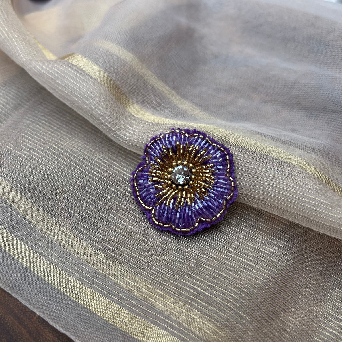 VH Purple Cut Bead Flower Handmade Brooch