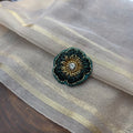 VH Teal Green cut Bead Flower Handmade Brooch