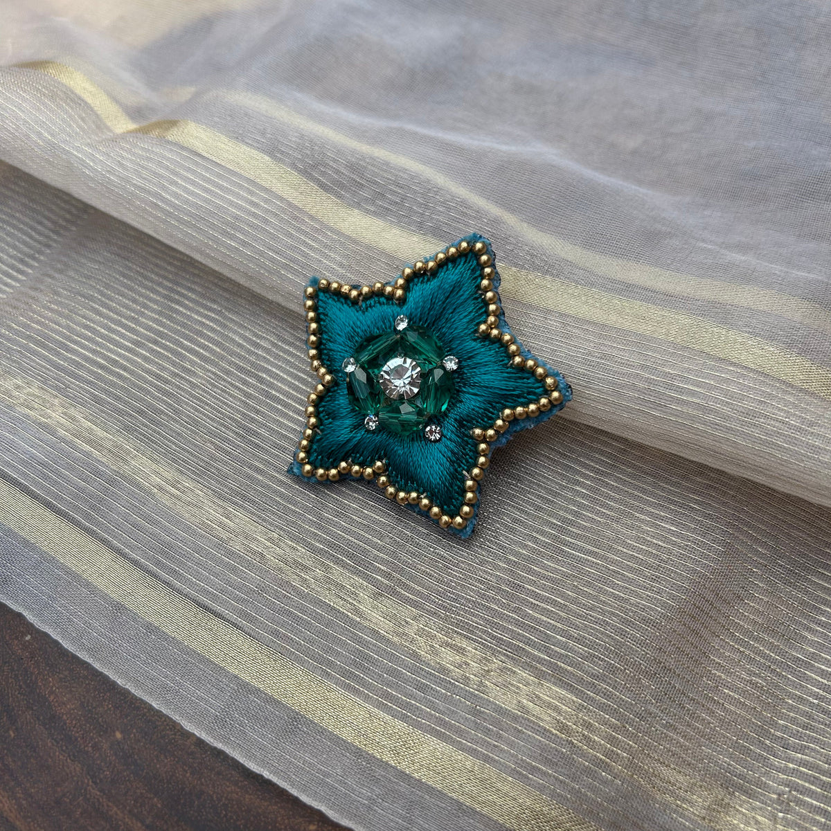 VH Teal silk thread Handmade Brooch